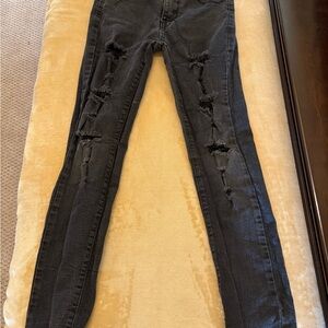 Trendy Black Distressed Kids Jeans